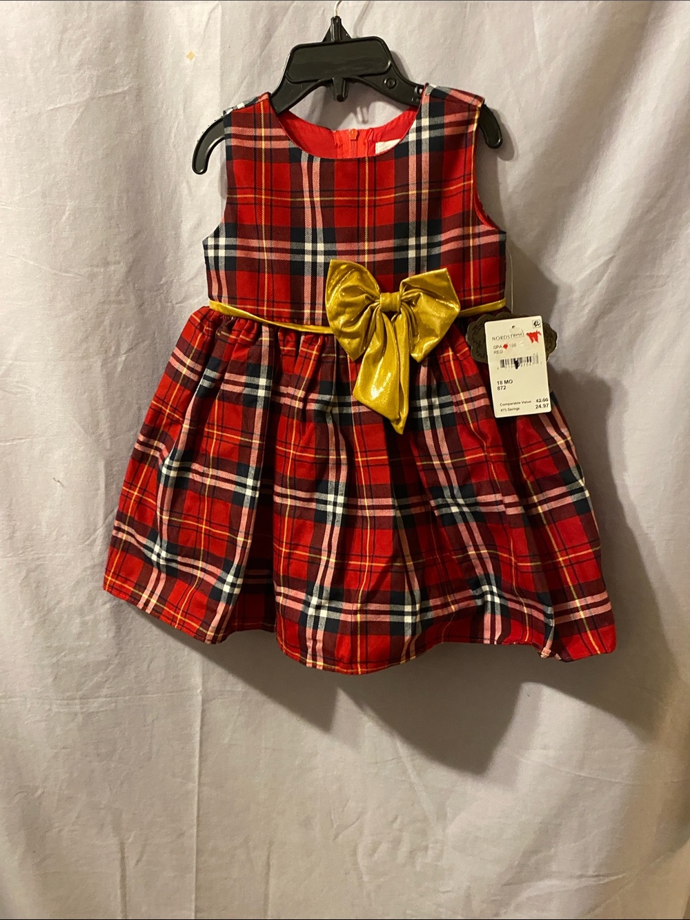 Nordstrom Red Plaid Holiday Dress with Gold Bow